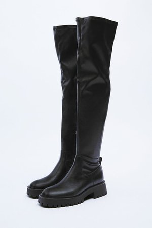 FLAT OVER THE KNEE BOOTS - Black | ZARA United States