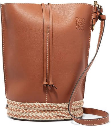 Gate Jute-trimmed Textured-leather And Linen Bucket Bag - Brown