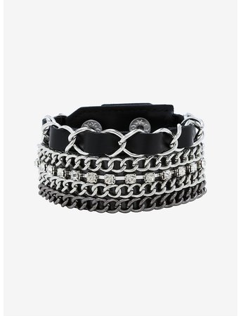 Mixed Chain Faux Leather Cuff Bracelet