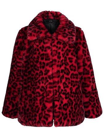 red & black leopard faux fur jacket