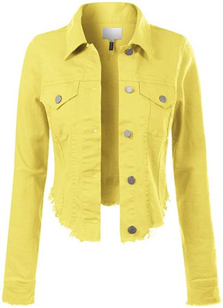 Design by Olivia Women's Long Sleeve Cropped Raw Denim Jean Jacket at Amazon Women's Coats Shop
