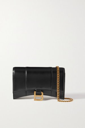 Hourglass Leather Shoulder Bag - Black