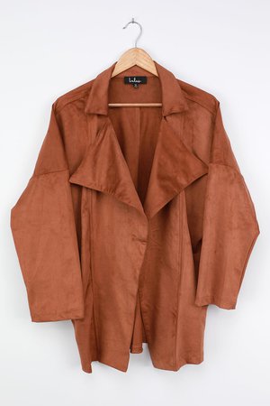 Camel Suede Jacket - Chic Oversized Jacket - Dolman Sleeve Coat