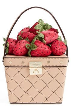 Kate Spade Picnic Perfect Strawberry Woven Leather Basket Bag