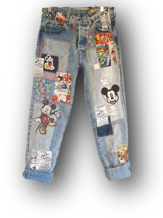 Mickey Mouse vintage patchwork jeans 80s denim Etsy