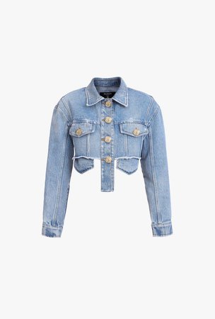 Short Blue Denim Jacket With Silver Tone Buttons for Women - Balmain.com