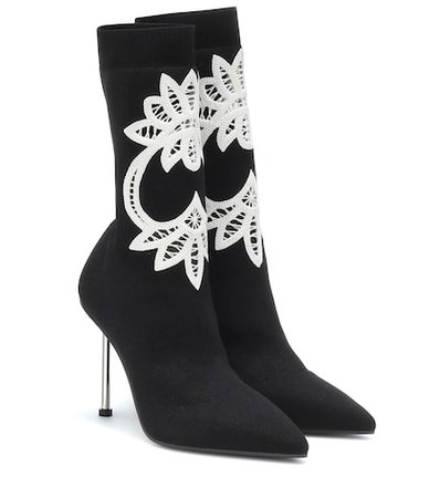Lace-trimmed knitted ankle boots