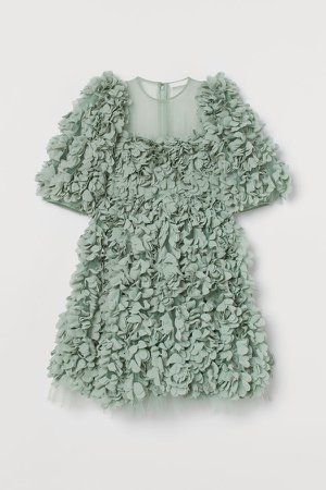 Fabric-flower-covered Dress - Green