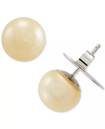 Macy's Cultured Freshwater Button Pearl (10mm) Stud Earrings in Sterling Silver - Cream