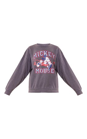 Charcoal Disney Mickey Mouse Varsity Sweatshirt | PrettyLittleThing USA