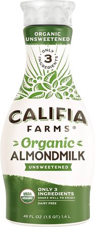 Amazon.com: Califia Farms - Organic Unsweetened Almond Milk, 48 Oz, Dairy Free, Keto, Vegan, Plant Based, Organic Milk, Non GMO, Low Calorie, USDA Organic : Grocery & Gourmet Food