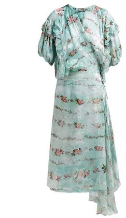 Ashley Floral Print Silk DevorA Wrap Dress - Womens - Light Blue