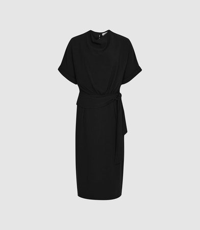 Lola Black Short Sleeved Midi Dress – REISS