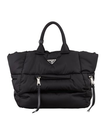 Prada Tessuto Bomber Horizontal-Zip Tote Bag, Black (Nero)