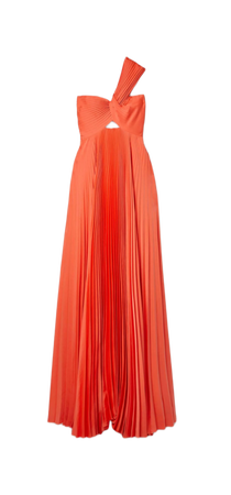 A.L.C. Nessa One-Shoulder Cutout Knotted Pleated Satin Gown - Coral