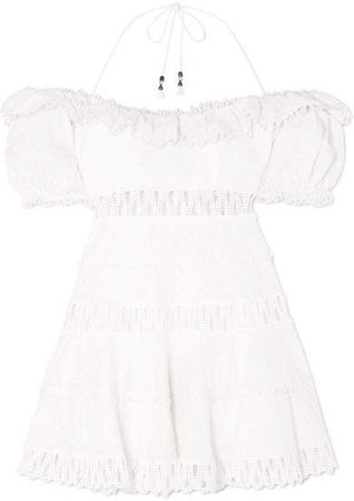 Melody Crochet-paneled Linen-blend Mini Dress - Ivory