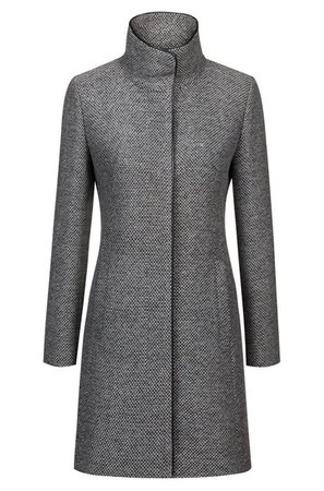 Hugo Boss Patterned coat with faux-leather trims and stand collar