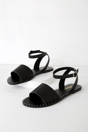Trendy Black Sandals - Studded Sandals - Flat Sandals