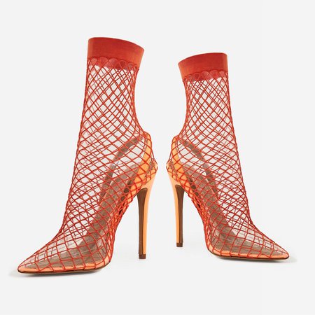Juan Fishnet Perspex Heel In Neon Orange Patent | EGO