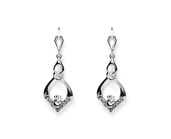 Sterling Silver Large Oval Claddagh & Celtic Drop Earrings