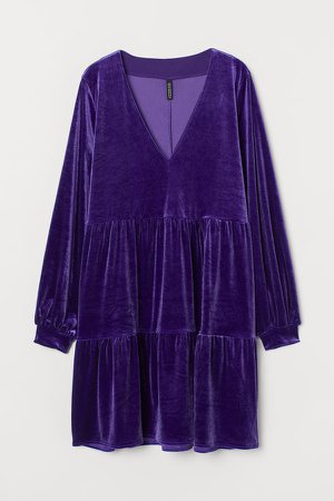 V-neck Velour Dress - Purple