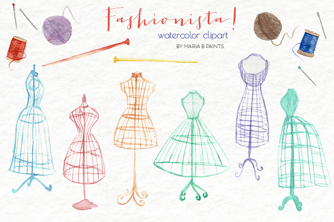 Watercolor Clip Art - Fashion, Sewing, Dress Forms
