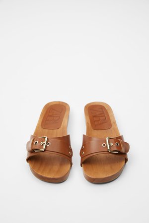 FLAT LEATHER SANDALS WITH WOODEN SOLE | ZARA United Kingdom