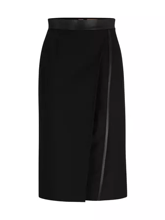 Shop BOSS Pencil Skirt in Wool Twill with Faux-Leather Trims | Saks Fifth Avenue