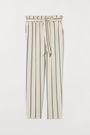 Paper-bag Pants - Light beige/black striped - Ladies | H&M US