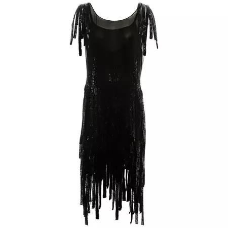 Gabrielle Chanel couture black silk beaded flapper dress, c. 1924 - 1926 at 1stDibs | chanel flapper dress, black dress coco chanel, coco chanel flapper dress