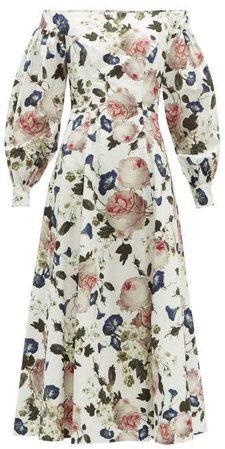Polina Apsley Print Off The Shoulder Cotton Dress - Womens - White Print
