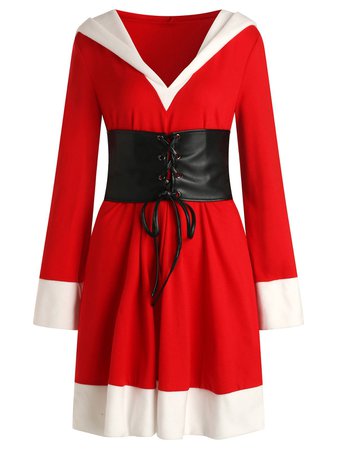 [66% OFF] Christmas Santa Claus Hooded Dress | Rosegal
