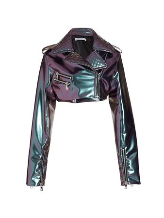 LaQuan Smith Exclusive Iridescent Cropped Moto Jacket