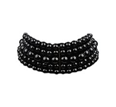 Amazon.com: COLORFUL BLING 5 Rows Elegant Simulated Pearl Strand Choker Necklace with Earrings Set Women Ladies Statement Jewelry-D Black: Clothing, Shoes & Jewelry