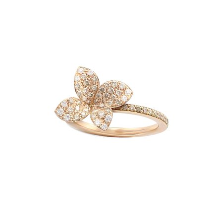 18k Rose Gold Petit Garden Flower Ring with White and Champagne Diamonds