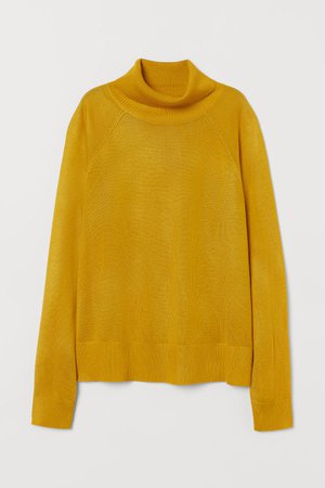 Fine-knit polo-neck jumper - Mustard yellow - Ladies | H&M IN