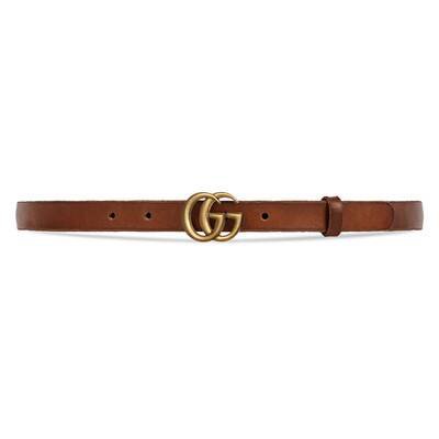 Skinny Brown Leather Belt With Double G Buckle | GUCCI® US