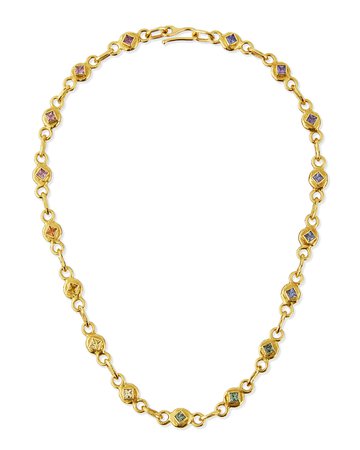 Jean Mahie 17" 22K Gold Link Necklace with Multicolored Sapphires