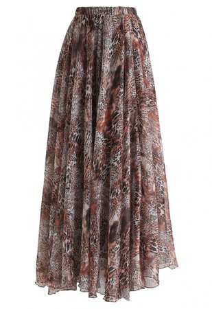 Brown Leopard Print Maxi Skirt - NEW ARRIVALS - Retro, Indie and Unique Fashion