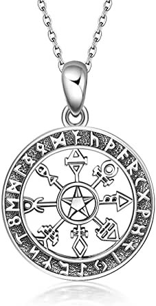 King Solomon Runes Necklace Sterling Silver Seal Amulet Jewelry Pentacle Viking Luck Talismanic Seal Pendant Necklace Protection Jewelry Gifts for Women Men | Amazon.com