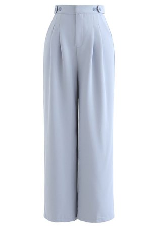 Buttoned Waist Straight Leg Pants in Dusty Blue - Retro, Indie and Unique Fashion