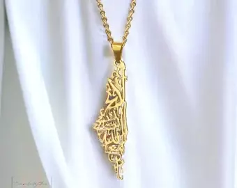 18k Gold Palestine Pendant Map Necklace, Country Arabic Calligraphy, Women or Men Necklace, Unisex Chain Charm, Gold Stainless Steel - Etsy Greece