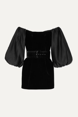 RASARIO | Belted satin-trimmed velvet mini dress | NET-A-PORTER.COM