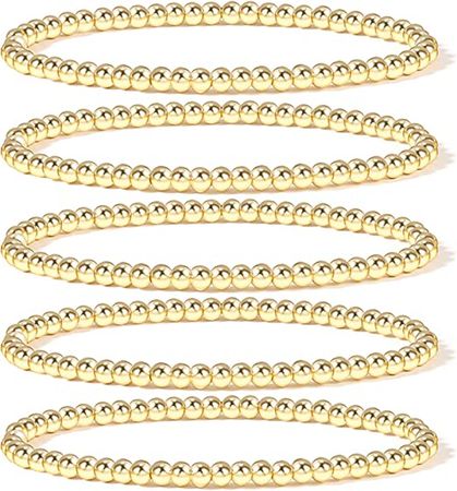 Amazon.com: Elegance 11 designs Gold Bead Bracelet Stretchable Elastic Layered Gold Beaded Bracelets For Women Trendy Stackable 14k Gold Plated Bracelets Stretch: Clothing, Shoes & Jewelry