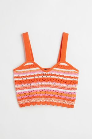 Crochet-look Crop Top - Orange/pink - Ladies | H&M US
