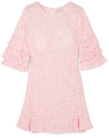 Serafina Ruffled Floral-print Crepe Mini Dress - Baby pink