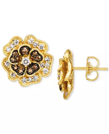 Le Vian Nude Diamond (3/8 ct. t.w.) & Chocolate Diamond (1/4 ct. t.w.) Flower Stud Earrings in 14k Gold
