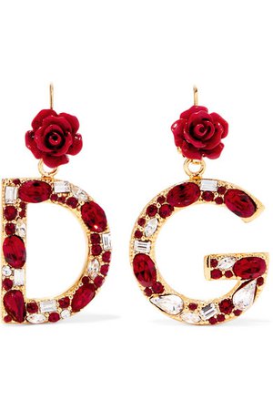 Dolce & Gabbana | Gold-plated, enamel and crystal earrings | NET-A-PORTER.COM