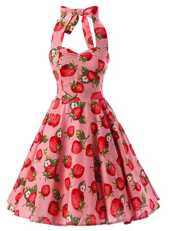 Strawberry Halter Summer Dress