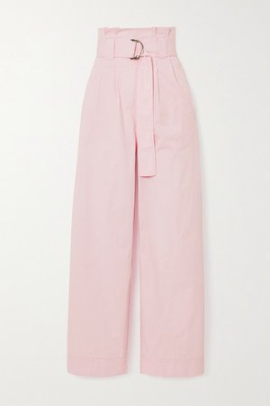 Belted Cotton-blend Ripstop Wide-leg Pants - Baby pink